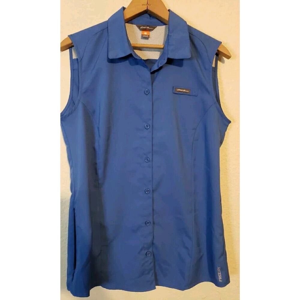 Columbia womans size SMALL PFG VENTED sleeveless outdoor shirt top blue Freedry